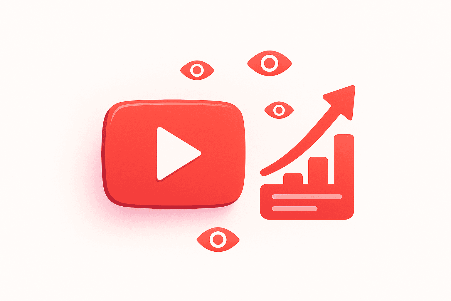 Rising YouTube view counter with a red upward arrow