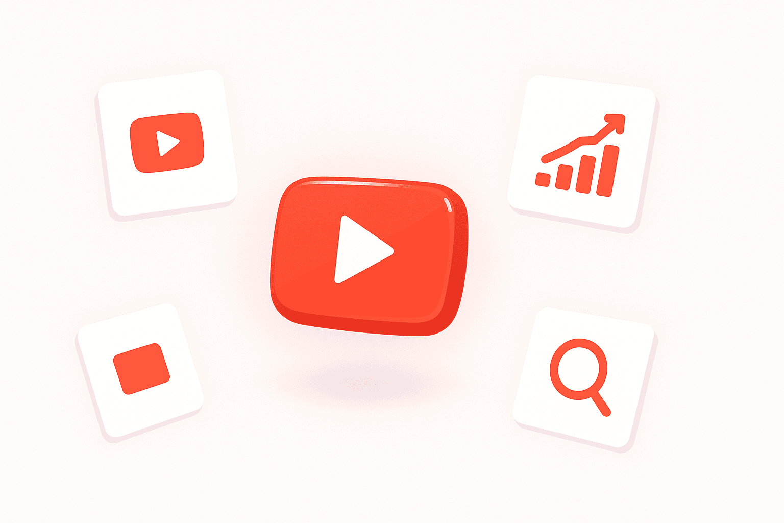 YouTube SEO guide — search ranking illustration with a red play button